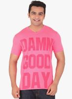 Radbone Pink Printed V Neck T-Shirt