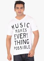 Radbone White Printed V Neck T-Shirt