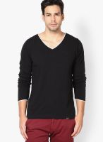 Rigo Black Solid V Neck T-Shirt