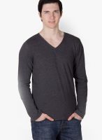 Rigo Charcoal Grey Solid V Neck T-Shirts