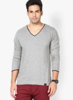Rigo Grey Solid V Neck T-Shirt