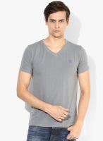 Riot Jeans Grey Solid V Neck T-Shirt