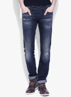 Rookies Blue Mid Rise Slim Fit Jeans