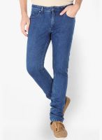 Slub Solid Blue Skinny Fit Jeans