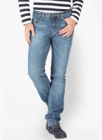 Slub Solid Blue Slim Fit Jeans