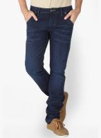 Slub Solid Blue Slim Fit Jeans