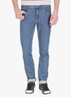 Slub Solid Light Blue Regular Fit Jeans