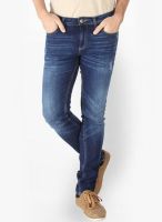 Slub Washed Blue Skinny Fit Jeans