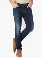 Slub Washed Navy Blue Skinny Fit Jeans