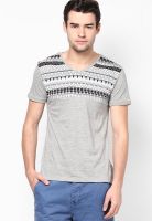 Smiley Light Grey Printed V Neck T-Shirts