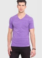 Smokestack Purple Solid V Neck T-Shirts