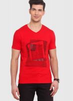 Smokestack Red Printed V Neck T-Shirts