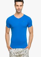 Status Quo Blue Solid V Neck T-Shirts