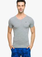Status Quo Grey Milange Solid V Neck T-Shirts