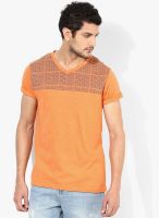 Tagd New York Orange Printed V Neck T-Shirts