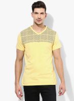 Tagd New York Yellow Printed V Neck T-Shirts