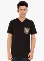 Tantra Black Printed V Neck T-Shirt