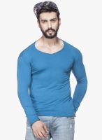 Tinted Blue Solid V Neck T-Shirt