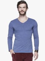 Tinted Blue Solid V Neck T-Shirt