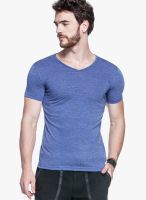 Tinted Blue Solid V Neck T-Shirts