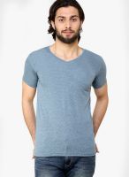 Tinted Blue Solid V Neck T-Shirts