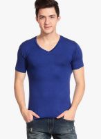 Tinted Blue Solid V Neck T-Shirts