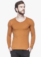 Tinted Brown Solid V Neck T-Shirt