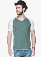 Tinted Green Solid V Neck T-Shirt