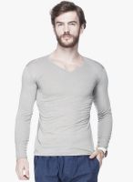 Tinted Grey Solid V Neck T-Shirt