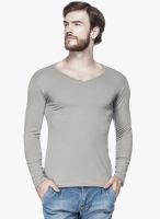 Tinted Grey Solid V Neck T-Shirt