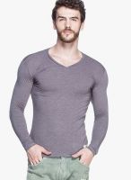 Tinted Grey Solid V Neck T-Shirts