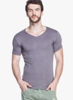 Tinted Grey Solid V Neck T-Shirts