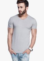 Tinted Light Grey Solid V Neck T-Shirts