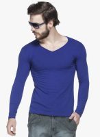 Tinted Navy Blue Solid V Neck T-Shirt