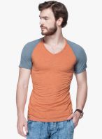 Tinted Orange Solid V Neck T-Shirt