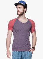 Tinted Purple Solid V Neck T-Shirt