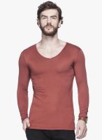 Tinted Rust Solid V Neck T-Shirt