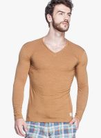 Tinted Rust Solid V Neck T-Shirts