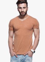 Tinted Tan Solid V Neck T-Shirts