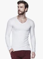 Tinted White Solid V Neck T-Shirt