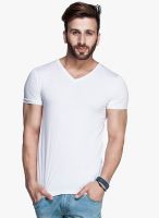 Tinted White Solid V Neck T-Shirt