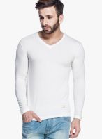 Tinted White Solid V Neck T-Shirts