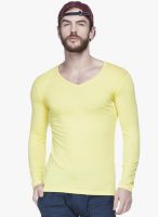 Tinted Yellow Solid V Neck T-Shirt