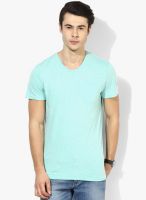 Tom Tailor Blue Solid V Neck T-Shirt