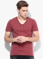 Tom Tailor Red Printed V Neck T-Shirts