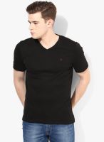 Uni Style Image Black Solid V Neck T-Shirt