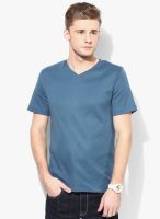 Uni Style Image Blue Solid V Neck T-Shirt
