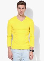 United Colors of Benetton Yellow Solid V Neck T-Shirt