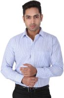 Warewell Men's Striped Formal Blue Shirt