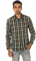 West Vogue Men's Checkered Casual Blue Shirt